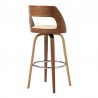 Armen Living Axel 26" Swivel Counter Stool in Cream Faux Leather and Walnut Wood Back Side