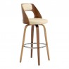 Armen Living Axel 26" Swivel Counter Stool in Cream Faux Leather and Walnut Wood Front Side