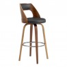 Armen Living Axel 26" Swivel Counter Stool in Gray Faux Leather and Walnut Wood Front Side