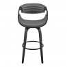 Armen Living Arya 30" Swivel Bar Stool in Gray Faux Leather and Black Wood Front