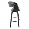 Armen Living Arya 30" Swivel Bar Stool in Gray Faux Leather and Black Wood Side View