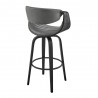 Armen Living Arya 26" Swivel Counter Stool in Gray Faux Leather and Black Wood Back Angle