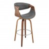 Armen Living Arya 26" Swivel Counter Stool in Gray Faux Leather and Walnut Wood Side View
