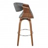 Armen Living Arya 26" Swivel Counter Stool in Gray Faux Leather and Walnut Wood Side