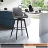 Armen Living Baylor Gray Faux Leather and Black Wood Swivel Bar Stool