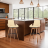 Baylor 26" Cream Faux Leather and Walnut Wood Swivel Bar Stool Lifestyle