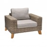 Armen Living Bahamas Outdoor Wicker & Teak Wood Lounge Chair with Beige Olefin- Side Angle View