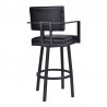 Armen Living Balboa 26" Counter Height Swivel Vintage Black Faux Leather and Metal Bar Stool with Arms 003