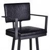 Armen Living Balboa 26" Counter Height Swivel Vintage Black Faux Leather and Metal Bar Stool with Arms 005