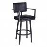 Armen Living Balboa 26" Counter Height Swivel Vintage Black Faux Leather and Metal Bar Stool with Arms 001