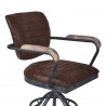 Brice Modern Office Chair in Industrial Grey Finish and Brown Fabric with Pine Wood Arms - Close-Up