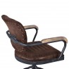 Brice Modern Office Chair in Industrial Grey Finish and Brown Fabric with Pine Wood Arms - Back Angle Close-Up