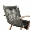 Brielle Outdoor Patio Eucalyptus Wood Dining Chairs in Dark Finish with Charcoal Rope - Back Close-Up - Brielle Outdoor Patio Eucalyptus Wood Dining Chairs in Dark Finish with Charcoal Rope - Back Close-Up