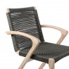 3Brielle Outdoor Patio Eucalyptus Wood Dining Chairs in Dark Finish with Charcoal Rope - Close-Up