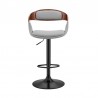  Benson Adjustable Gray Faux Leather and Walnut Wood Bar Stool with Black Base 01