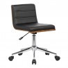 Armen Living Bowie Mid-Century Office Chair In Chrome finish With Black Faux Leather And Walnut Veneer Back