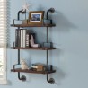 Armen Living 40" Booker Industrial Pine Wood Floating Wall Shelf In Gray and Walnut Finish 001