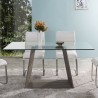 Bravo Contemporary Dining Table In Dark Sonoma Base With Clear Glass  - Lifestyle