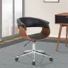 Bellevue Mid-Century Office Chair in Chrome Finish with Black Faux Leather and Walnut Veneer - Bellevue Mid-Century Office Chair in Chrome Finish with Black Faux Leather and Walnut Veneer