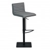 Cafe Adjustable Swivel Barstool in Gray Faux Leather with Black Metal Finish and Gray Walnut Veneer Back - Angled