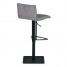Cafe Adjustable Swivel Barstool in Gray Faux Leather with Black Metal Finish and Gray Walnut Veneer Back - Back Angle