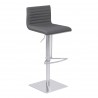 Cafe Adjustable Metal Barstool in Gray Faux Leather with Brushed Stainless Steel Finish and Gray Walnut Wood Back - Angled