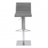 Cafe Adjustable Metal Barstool in Gray Faux Leather with Brushed Stainless Steel Finish and Gray Walnut Wood Back - Front