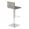 Cafe Adjustable Metal Barstool in Gray Faux Leather with Brushed Stainless Steel Finish and Gray Walnut Wood Back - Back Angle