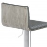 Cafe Adjustable Metal Barstool in Gray Faux Leather with Brushed Stainless Steel Finish and Gray Walnut Wood Back - Back Angle Close-Up