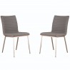 Armen Living Café Brushed Stainless Steel Dining Chair in Gray Faux Leather with Walnut Back - Set of 2 - Angled