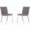 Armen Living Café Brushed Stainless Steel Dining Chair in Gray Faux Leather with Walnut Back - Set of 2 - Angled - Armen Living Café Brushed Stainless Steel Dining Chair in Gray Faux Leather with Walnut Back - Set of 2 - Angled