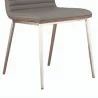 Armen Living Café Brushed Stainless Steel Dining Chair in Gray Faux Leather with Walnut Back - Set of 2 - Seat Close-Up - Armen Living Café Brushed Stainless Steel Dining Chair in Gray Faux Leather with Walnut Back - Set of 2 - Seat Close-Up