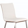 Armen Living Café Brushed Stainless Steel Dining Chair in White Faux Leather with Walnut Back - Set of 2 - Seat Close-Up