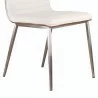 Armen Living Café Brushed Stainless Steel Dining Chair in White Faux Leather with Walnut Back - Set of 2 - Seat Close-Up - Armen Living Café Brushed Stainless Steel Dining Chair in White Faux Leather with Walnut Back - Set of 2 - Seat Close-Up