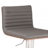 Café Adjustable Brushed Stainless Steel Barstool in Gray Faux Leather with Walnut Back - Seat Close-Up