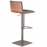 Café Adjustable Height Swivel Grey Faux Leather and Walnut Wood Bar Stool with Grey Metal Base 001