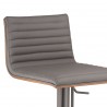 Café Adjustable Gray Metal Barstool in Gray Faux Leather with Walnut Back - Seat Close-Up