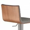 Café Adjustable Gray Metal Barstool in Gray Faux Leather with Walnut Back - Back Angle Close-Up - Café Adjustable Gray Metal Barstool in Gray Faux Leather with Walnut Back - Back Angle Close-Up