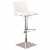 Café Adjustable Brushed Stainless Steel Barstool in White Faux Leather with Walnut Back