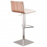 Café Adjustable Brushed Stainless Steel Barstool in White Faux Leather with Walnut Back - Back Angle