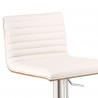 Café Adjustable Brushed Stainless Steel Barstool in White Faux Leather with Walnut Back - Seat Close-Up