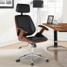 Armen Living Century Office Chair With Multifunctional Mechanism In Chrome finish With Black Faux Leather And Walnut Veneer Back