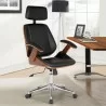 Armen Living Century Office Chair With Multifunctional Mechanism In Chrome finish With Black Faux Leather And Walnut Veneer Back - Armen Living Century Office Chair With Multifunctional Mechanism In Chrome finish With Black Faux Leather And Walnut Veneer Back