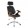 Armen Living Century Office Chair With Multifunctional Mechanism In Chrome finish With Black Faux Leather And Walnut Veneer Back 01