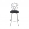 Cherie Contemporary Bar Height Barstool in Brushed Stainless Steel Finish and Black Faux Leather 001