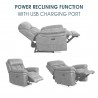 Armen Living Claude Dual Power Headrest and Lumbar Support Recliner Chair in Light Grey Genuine Leather