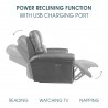 Armen Living Claude Dual Power Headrest and Lumbar Support Reclining Sofa in Light Grey Genuine Leather- Front