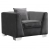 Cambridge Contemporary Sofa Chair in Brushed Stainless Steel and Dark Grey Velvet - Angled