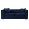 Cambridge Contemporary Loveseat in Brushed Stainless Steel and Blue Velvet - Front