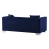 Cambridge Contemporary Loveseat in Brushed Stainless Steel and Blue Velvet - Back Angle